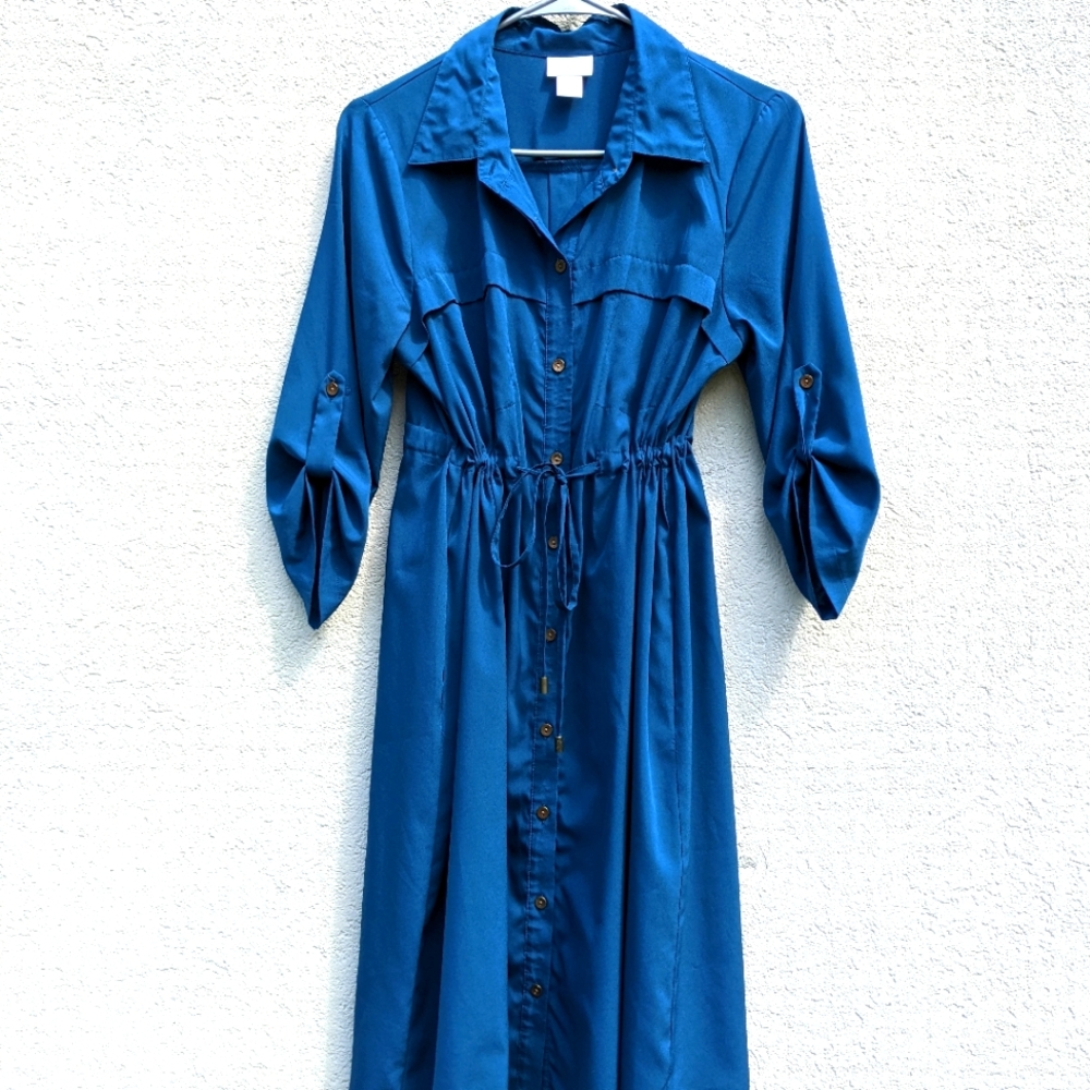Maternity button-down 3/4 sleeve shirt dress